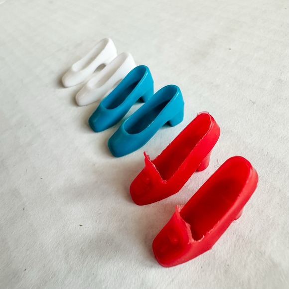 Barbie Other - (3) Pairs Vintage Barbie Doll Heels White Blue‎ Red Korea